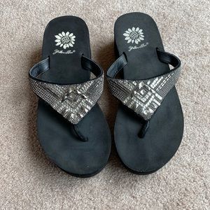 Yellow Box black flip flops